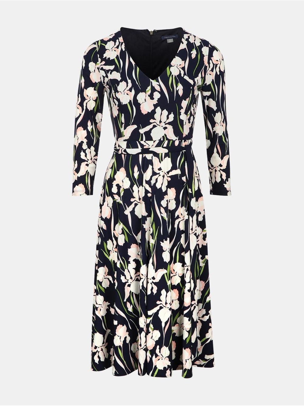 Tommy Hilfiger Navy Iris Floral Long-Sleeve Midi Dress NWT Classic Career Wear